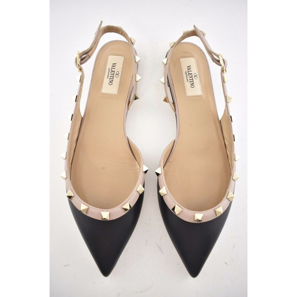 Valentino Rockstud Black Nude Stud Pointed Slingback Ballet Ballerina Flat 38.5 - Picture 7 of 12